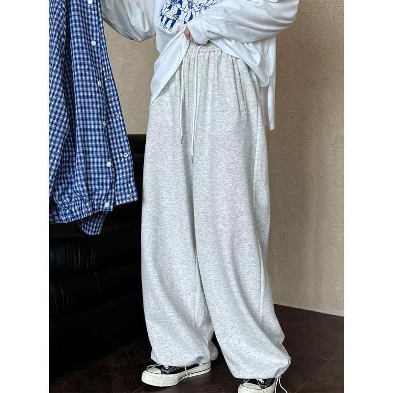 パンツ レディース 高見え ワイドレッグ ドローストリング コットンブレンド 花グレー ブラック 高身長 ゆったり リラックス ストレート ズボン 春夏(4.0)