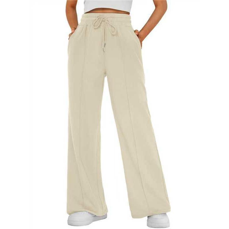パンツ レディース ワイドレッグパンツ ポリエステル 高腰 リラックスパンツ ゆったりシルエット 普段使い 韓国 春秋 海洋緑 米白 軍緑 ピンク系 ホワイト ブラック 紺色 ライトグレー ダークグレー