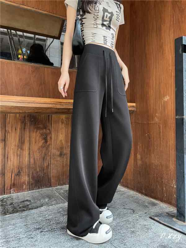 パンツ レディース 春夏 韓国 リラックス ワイドレッグ ゴムウエスト コットン 混紡 ゆったり ストレート ズボン カジュアル スタイル ..