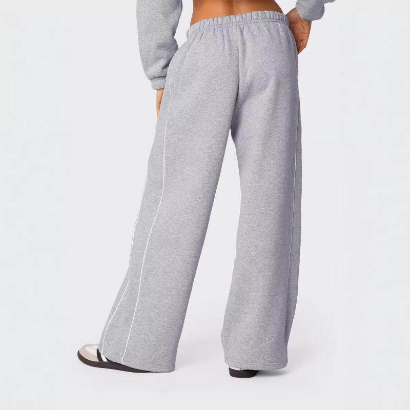 パンツ レディース 秋冬 街頭風 配色 サイドライン カジュアル ゴムウエスト ストレート 運動 グレー 紺色 橙色 ポリエステル