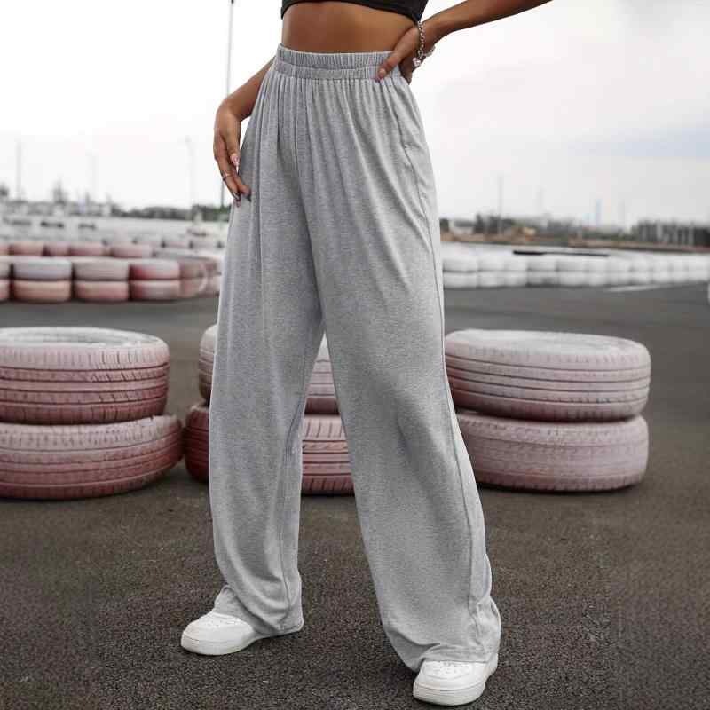パンツ レディース 高腰 ストレート 休闲 ゆったり 欧美風 ポリエステル 伸縮性 ライトグレー ブラック ホワイト S M L XL 2XL