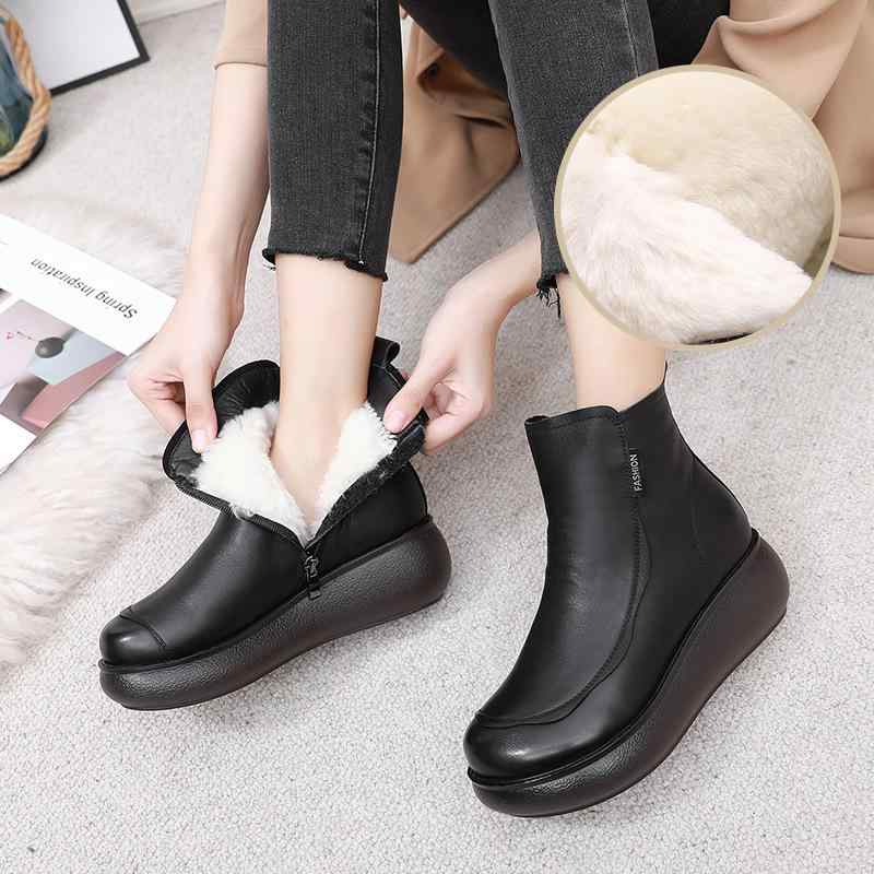 ブーツ レディース 婦人靴 ショートブーツ 革 牛革 羊毛 あったか 防寒 暖かい 滑り止め 快適 クッション性 歩きやすい 履きやすい 厚..