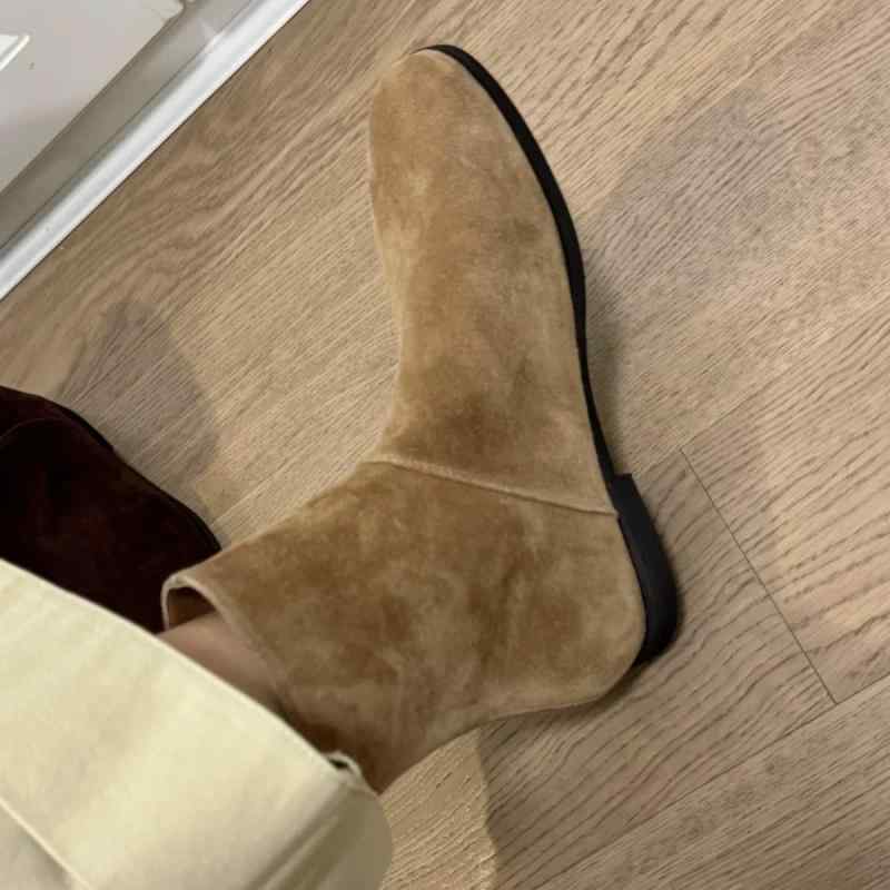 ブーツ レディース ウェスタンブーツ ショートブーツ スエード ローヒール ぺたんこ靴 ラウンドトゥ 秋..