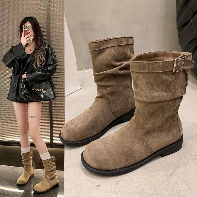 ブーツ レディース ウエスタンブーツ ショートブーツ 秋冬 ローヒール チャンキーヒール プルオン 履きやすい ラウンドトゥ ブラウン系