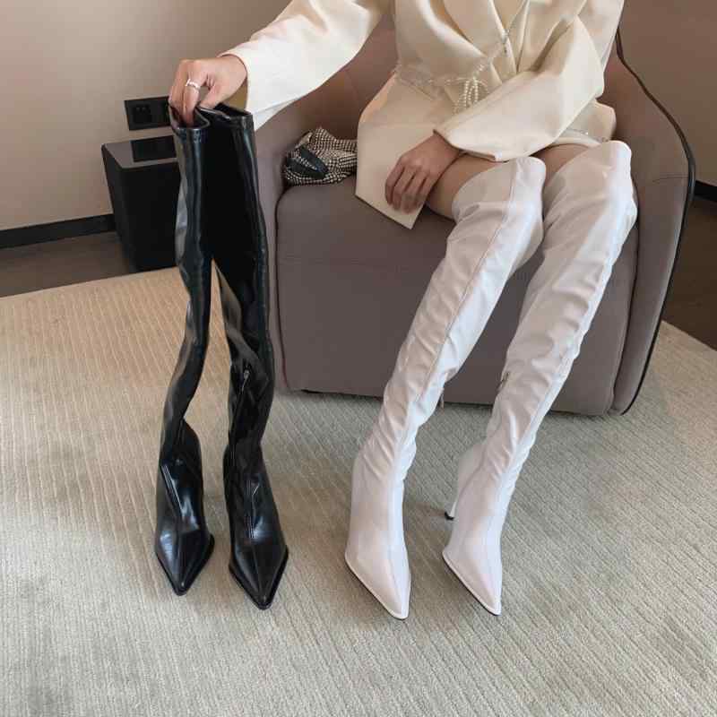 ブーツ レディース ニーハイブーツ ピンヒール ポインテッドトゥ ストレッチ 美脚 高ヒール 10cm以上 ..