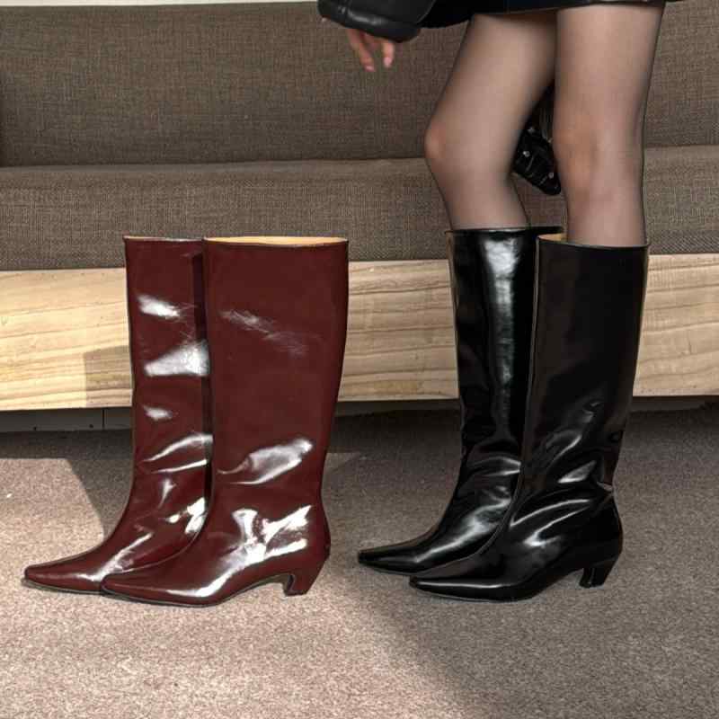 ブーツ レディース 婦人 太ヒール チャンキーヒール 5cm ミドルヒール 膝下丈 膝丈 スクエアトゥ 防水 ..