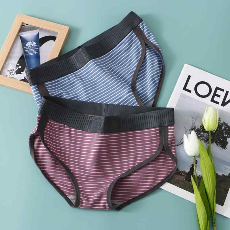 ショーツ レディース ガールズ 女性用 下着 コットン ストライプ 柄 中ウエスト スポーツ タイプ 大き..