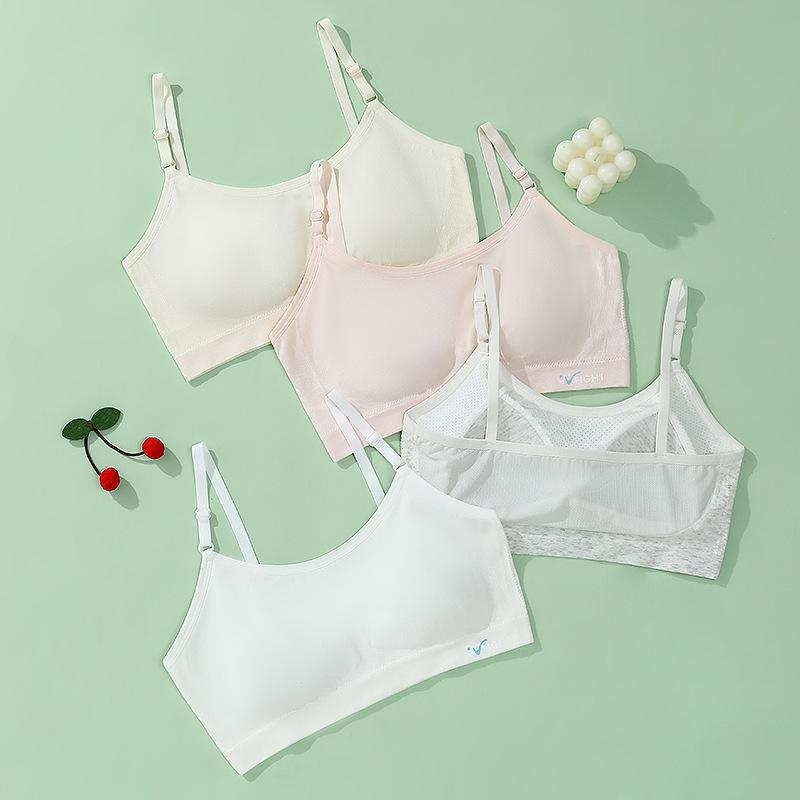 ブラジャー &amp; ショーツセット ジュニア ティーン ノンワイヤー スポーツブラ スポブラ 三角ブラ 薄..