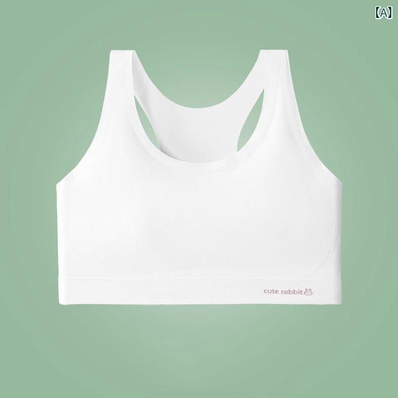 ブラジャー &amp; ショーツ キッズ 女の子 ジュニア 薄型 3/4カップ Y型 無地 スポーティ 接触冷感 快..