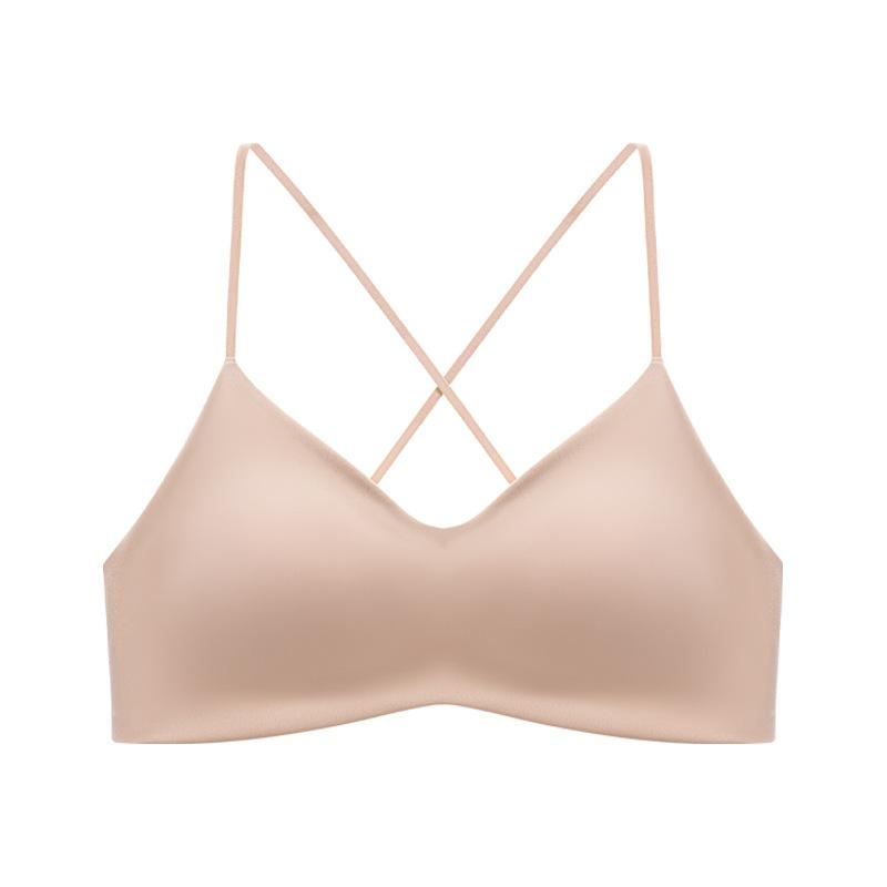 ブラジャー レディース 薄型 無(wú)痕 3/4カップ シームレス クロスバック ストラップレス ヌード ベージュ ピンク系 グリーン ブラック 通気性 大膽なバックスタイル