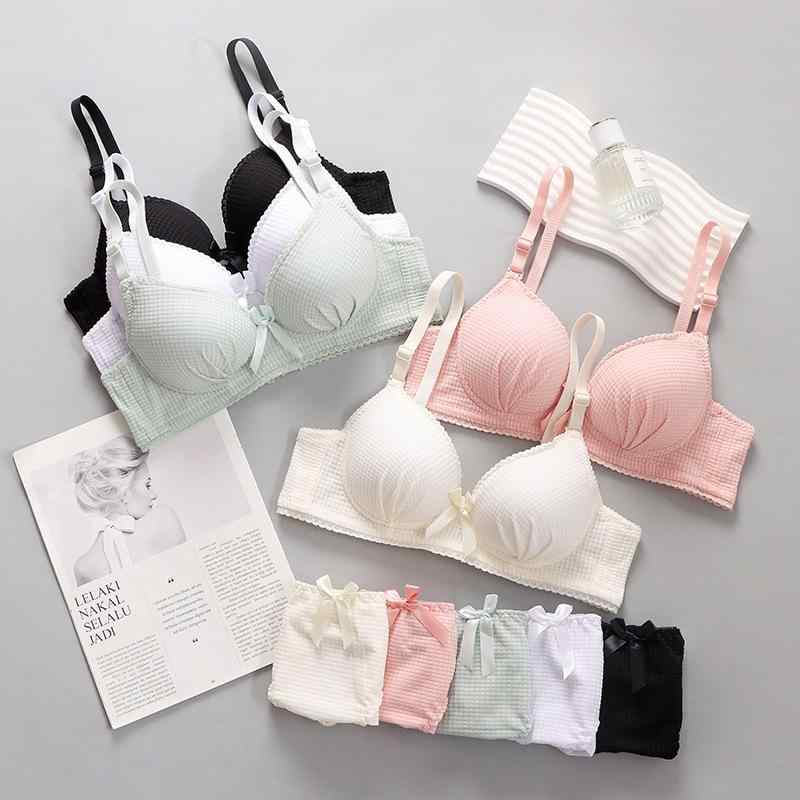 ブラジャー & ショーツセット レディース 小胸 谷間メイク 薄型 コットン 學(xué)生 無地 肩紐取り外し可能(x2)
