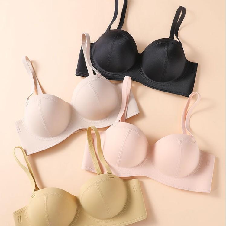 ブラジャー レディース 兔耳 谷間メイク 脇高 柔らかワイヤー 無縫製 小胸 1/2カップ S M L XL 黄色 黒 肌色 ピンク系(x2)