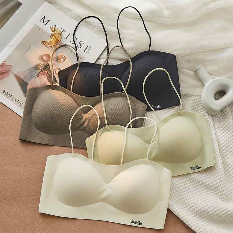 ブラジャー レディース 薄型 無縫製 ノンワイヤー 1/2カップ 一体型 美背 快適 インナー シャンパン コ..