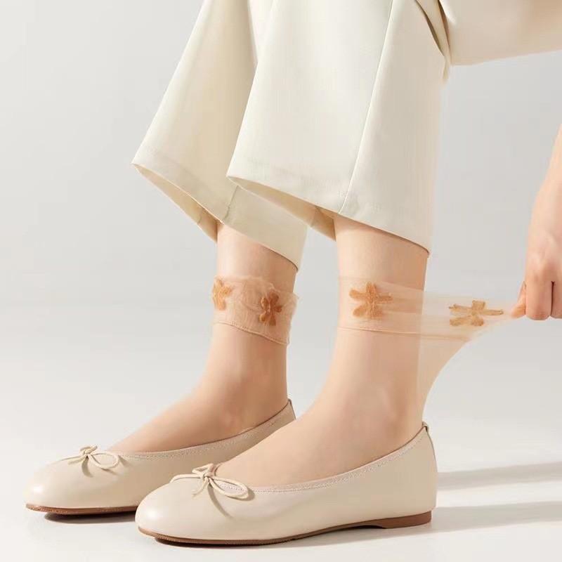 靴下 レディース 水晶 ショートソックス 薄手 無地 花柄 蝶結び バイカラー ボーダー 春夏秋冬 ナイロン ブラック ベージュ 婦人 短い靴下(x5000)