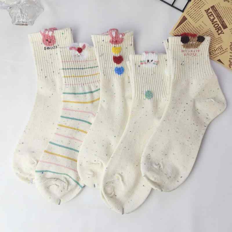 靴下 レディース かわいい うさぎ柄 ソックス 中筒丈 リブ編み コットン混紡 吸汗 摩擦防止 オールシーズン 日系(4)