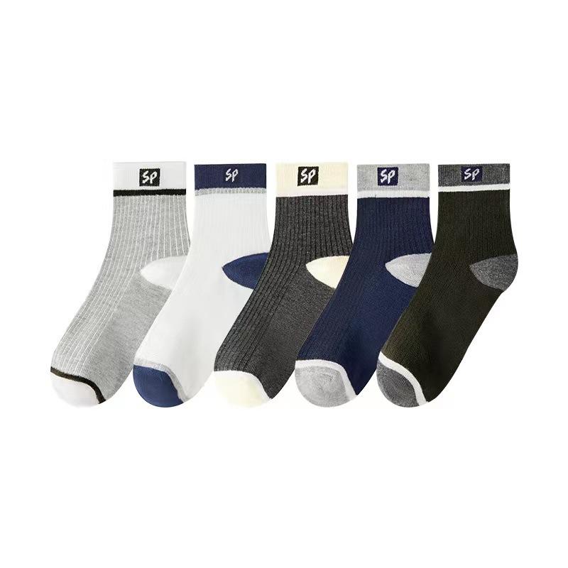 靴下 メンズ 中筒ソックス 男性用 薄手 通気性 吸汗 防臭 スポーツ リブソックス 白 黒 杢カラー 5足セ..