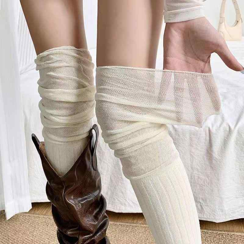 靴下 レディース 白 オーバーニーソックス 春秋 綿 混紡 メロウフリル スリム 美脚 秋冬 カジュアル 無..
