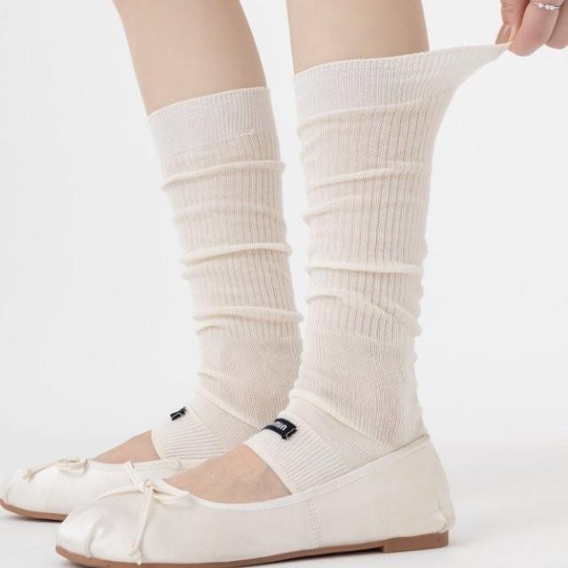 靴下 レディース 小腿丈 コットン混紡 無地 ロゴ カジュアル スタイル 春夏秋冬 白 グレー 黒