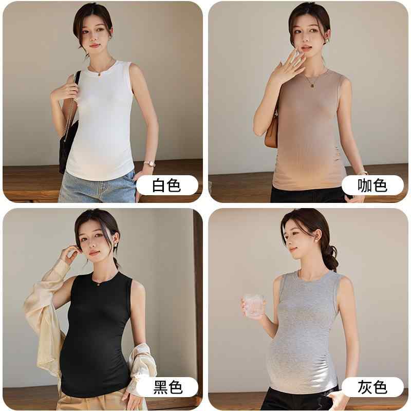 マタニティウェア タンクトップ 春夏 薄手 授乳期 インナー カットソー 大きいサイズ 妊婦服 ブラック ブラウン ホワイト グレー