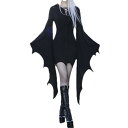 ワンピース レディース 膝丈ワンピース Vネック 長袖 蝙蝠袖 無地 切り替え チュニック ブラック 通勤 普段使い