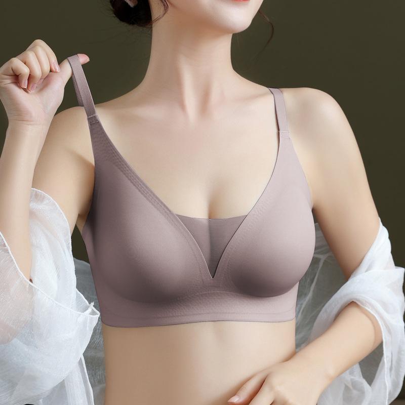 ブラジャー レディース ノンワイヤー 小胸 盛れる 深V シームレス U字型 バックシャン 薄手