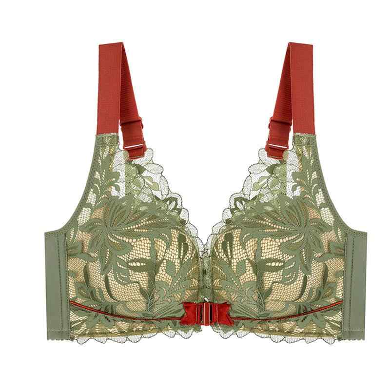 ブラジャー レディース レース ノンワイヤー 寄せ上げ 前開き 肌着 下着 3/4カップ 通気性 デコルテ 快..