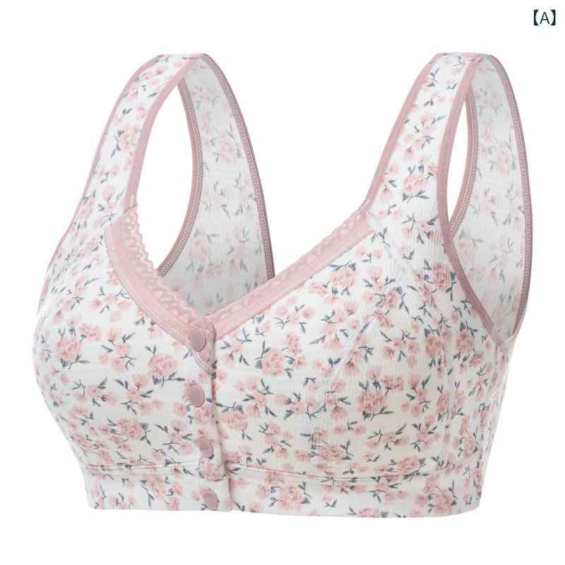 ブラジャー レディース ミセス ノンワイヤー 前開き スポーツブラ 全罩杯 綿 吸汗 通気 快適 ローズピ..