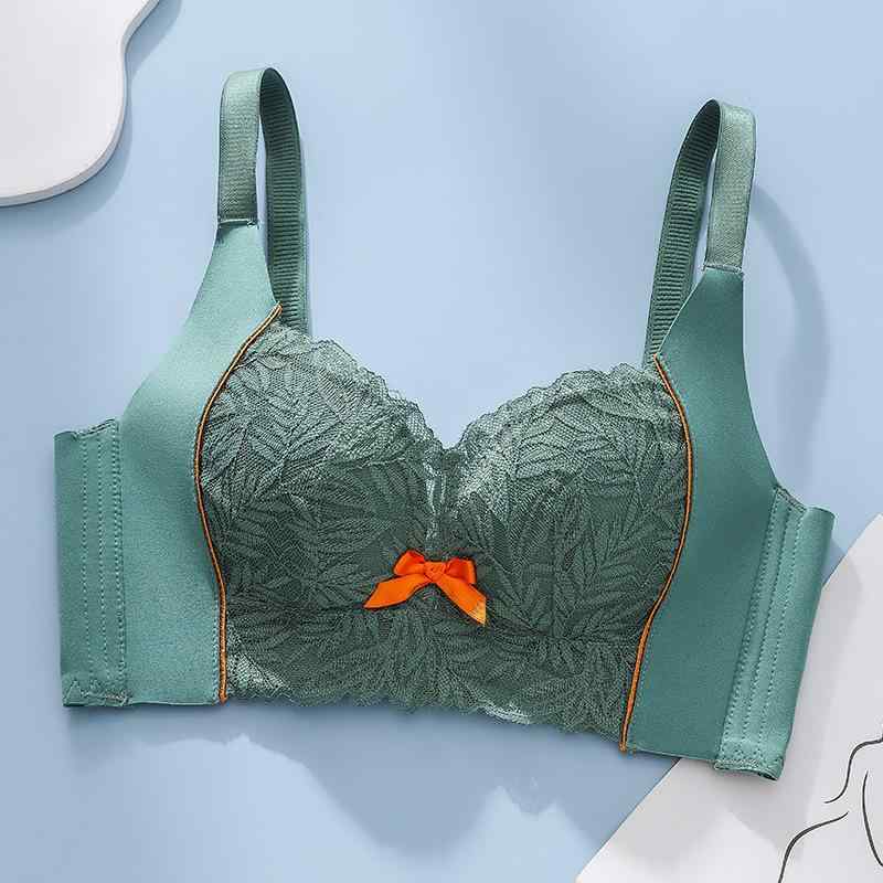ブラジャー レディース レース ノンワイヤー 小胸 盛れる バストアップ 補正 谷間 脇高 調整型 インナー 通気性 黒 白 緑 紫 赤 ベージュ(x2)