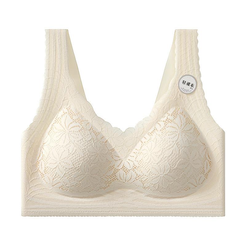 ブラジャー レディース 女性用 レース 春夏 薄手 大きいサイズ 脇高 補正 快適 シームレス シャンパン..