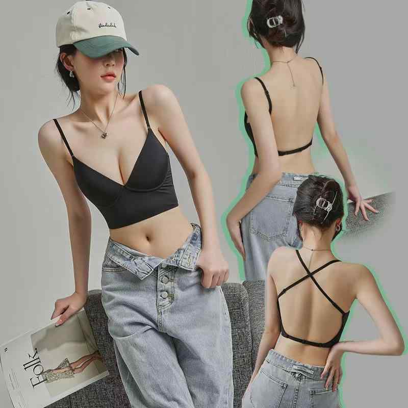 ブラジャー レディース 大U型 美背 ノンワイヤー 谷間メイク ずれにくい 通気性 インナー 薄手 肩紐取り外し可能 ブラック グレー ホワイト(x2)