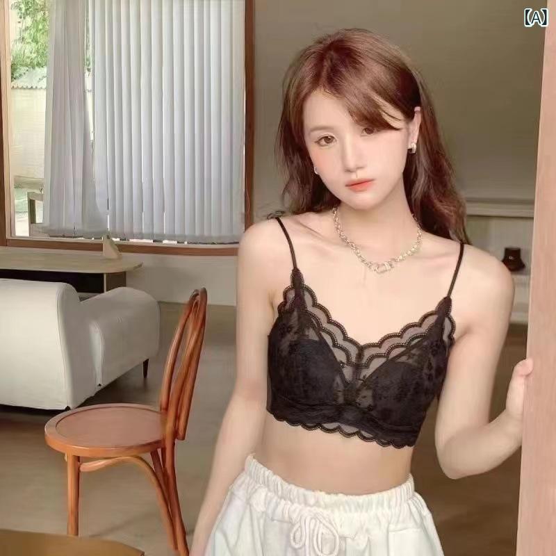 ブラジャー レディース 兔耳 無鋼圈 ノンワイヤー レース 薄型 パッド 美背 肌見せ セクシー ランジェ..