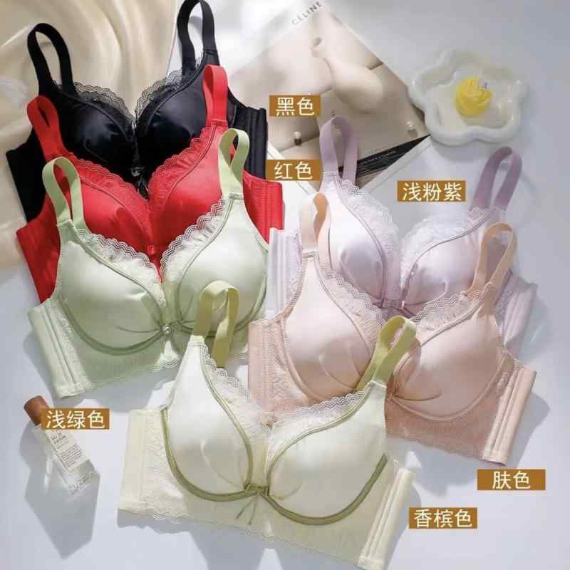 ブラジャー レディース レース 薄手 小胸 谷間メイク 通気性 ノンワイヤー 3/4カップ 背中見せ インナー ピンク系 ブルー グリーン(x3)