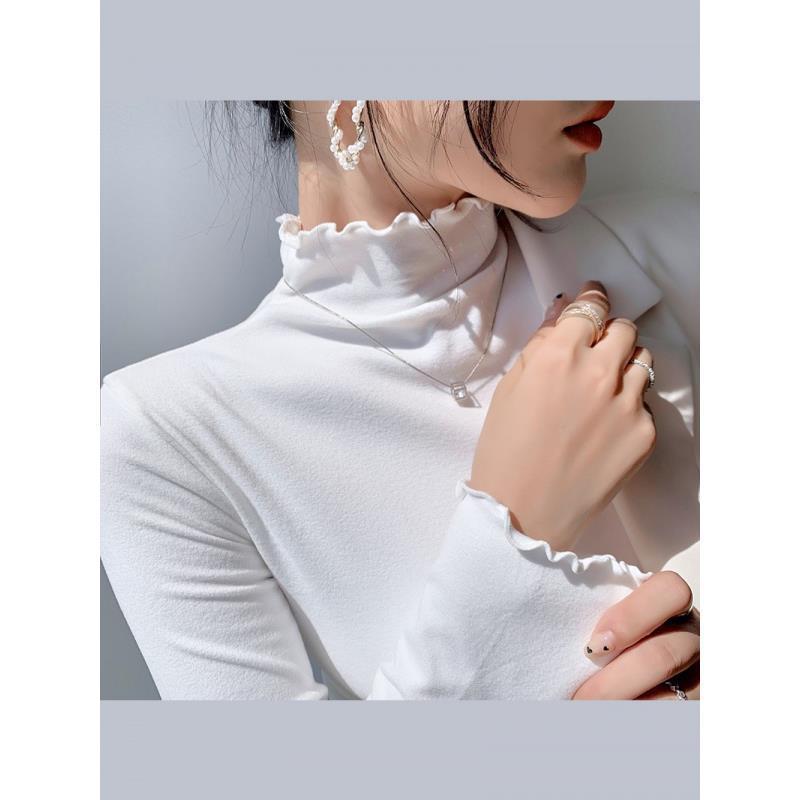 カットソー レディース 秋冬 あったかインナー 裏起毛 長袖 ハイネック トップス ポリエステル ホワイ..