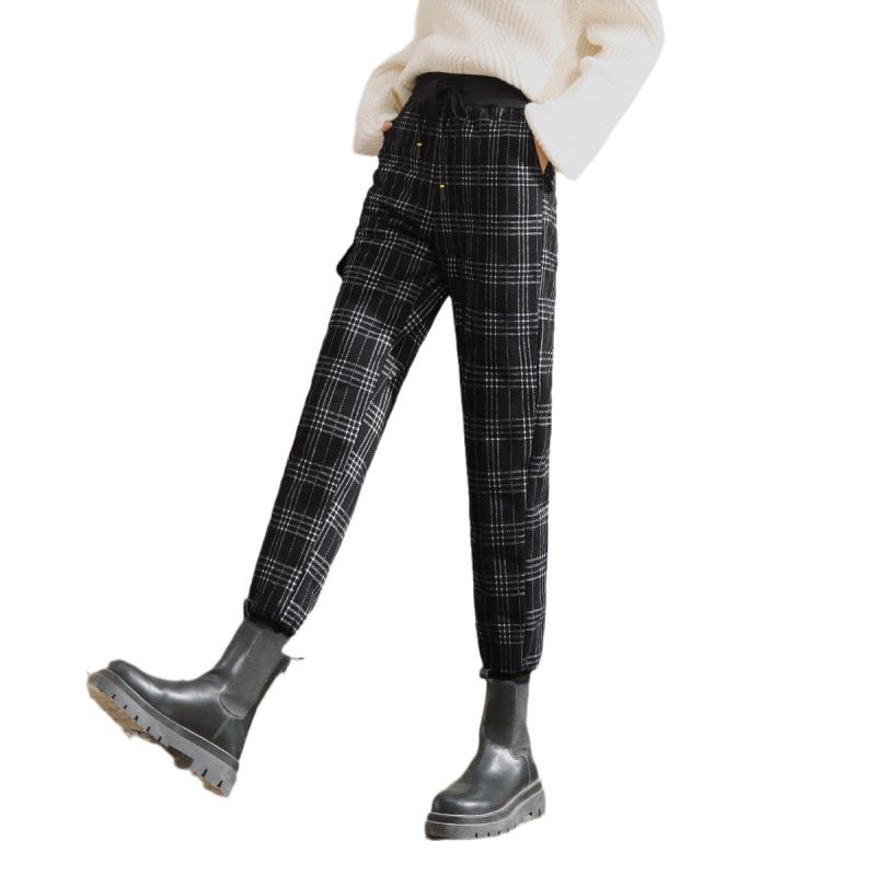ダウンパンツ レディース 裏起毛 裏ボア 防寒 暖パン 高腰 カーゴパンツ チェックパンツ ブラック(x2)