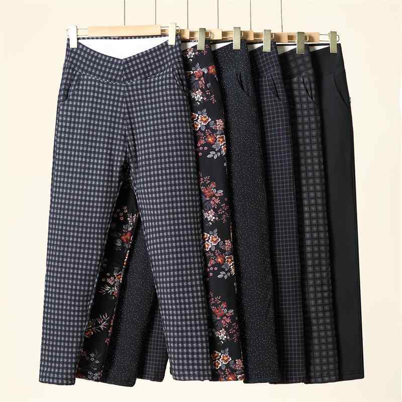 綿パンツ レディース 冬用 裏起毛 あったか ロングパンツ 花柄 カジュアル ストレート ズボン ポリエステル ゆったり 大きめサイズ 2XL 3XL 4XL 5XL