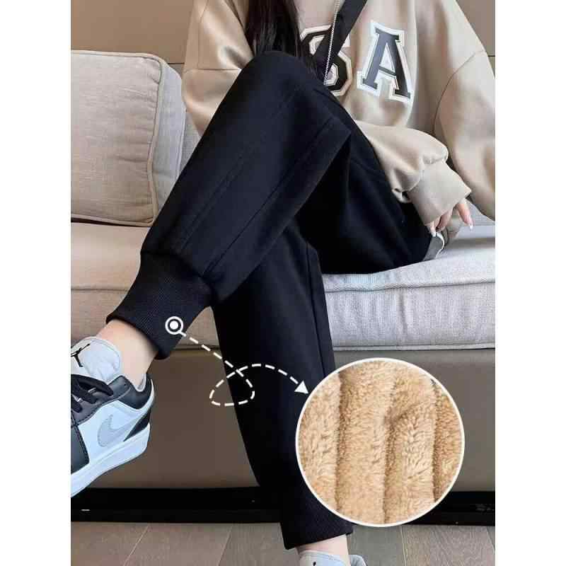 綿パンツ レディース 裏起毛 スウェットパンツ 秋冬 暖か 裾絞り リラックスパンツ 長ズボン 9分丈 ブラック グレー