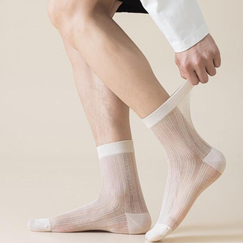 靴下 メンズ 男性用 桑蚕糸 ソックス 春夏 薄手 ミドル丈 リブ 防臭 吸汗 速乾 ビジネス カジュアル 黒 白 グレー