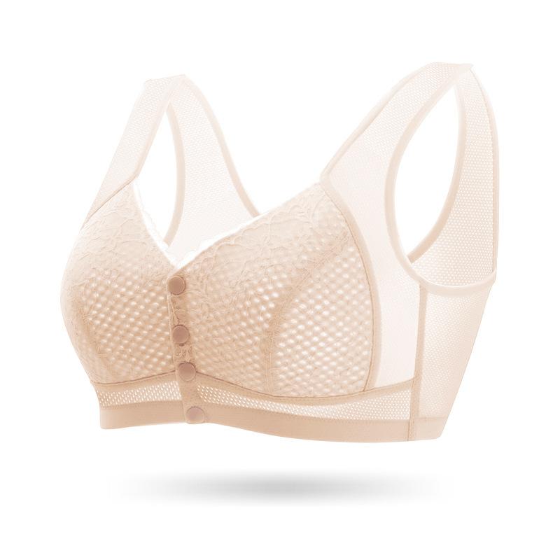 ブラジャー レディース 薄手 前開き レース 綿混 カップ付き 快適 通気性