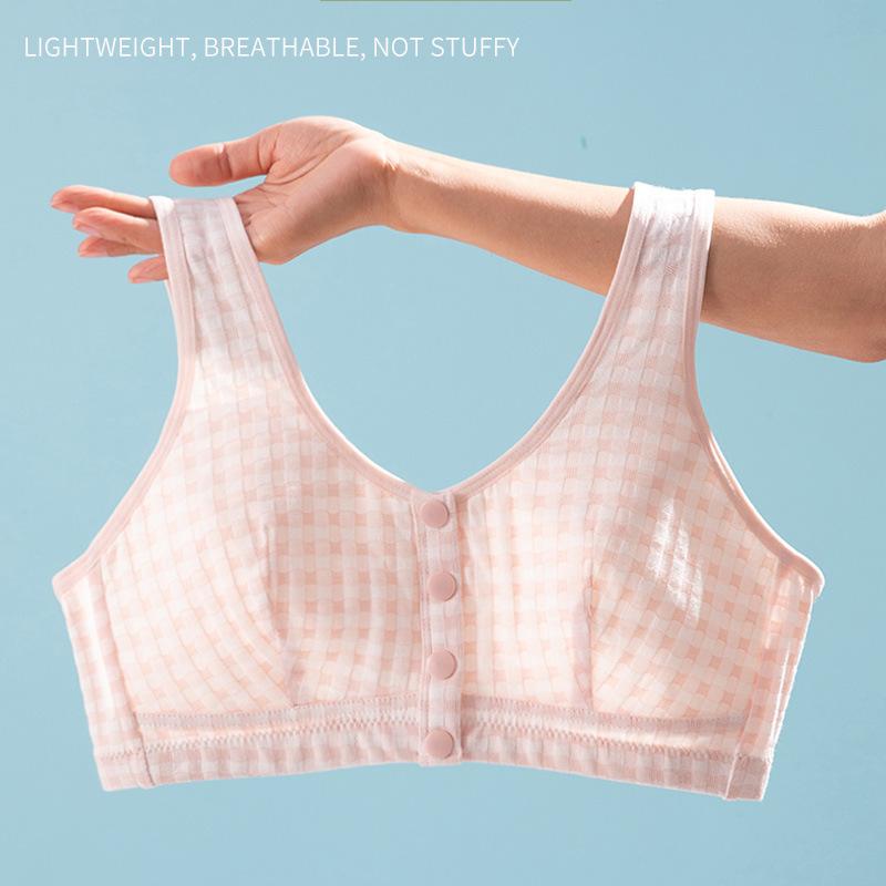 ブラジャー レディース ミセス ノンワイヤー 綿混 カップ付き 前開き 通気性 快適 大寸サイズ ピンク系..