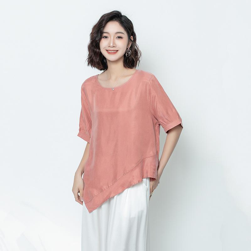 Tシャツ レディース 大きいサイズ 2025 夏 銅アンモニア繊維 ゆったり 着痩せ 半袖 トップス ピンク ブ..