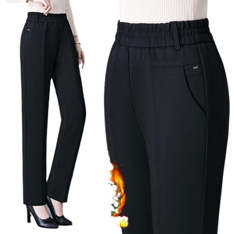 綿パンツ レディース 裏起毛 秋冬 高齢者 婦人服 あったか 暖かい 厚手 ハイウエスト ストレート 黒 ブラック ゆったり 普段使い