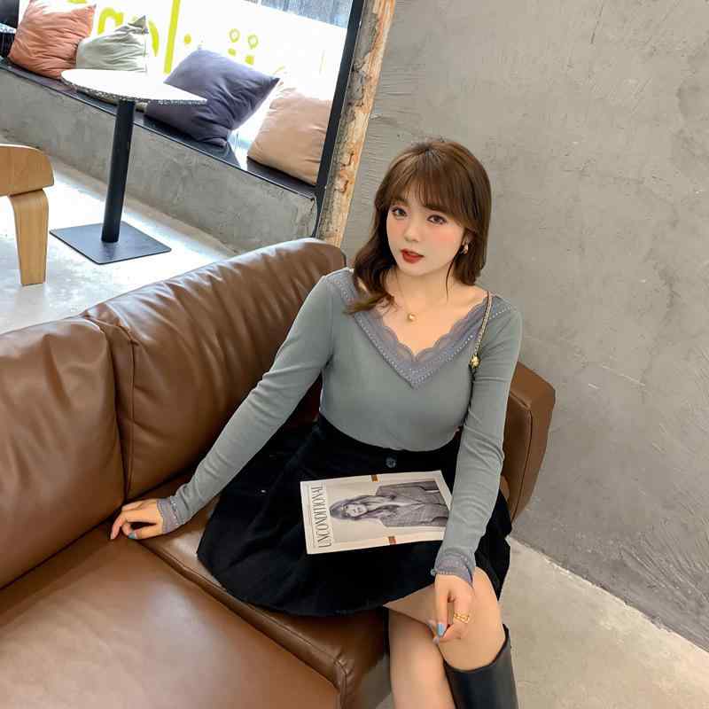 カットソー レディース 秋冬 無地 プルオーバー トップス 長袖 スリム 大きいサイズ レース あったか ブラック グレー グリーン