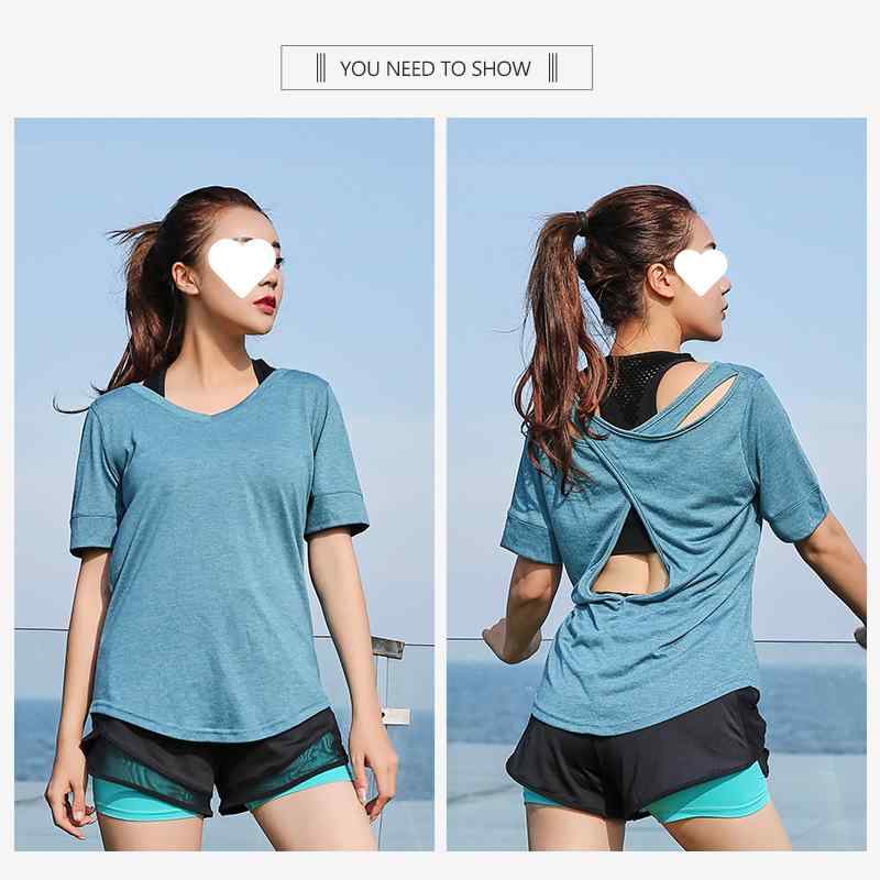 ヨガウェア レディース Vネック Tシャツ 大きいサイズ スポーツウェア ジム ランニング 半袖 吸湿速乾 トップス グレー ブルー ポリエステル 粘胶纤维 接触冷感 薄手 トレーニング ルームウェア 普段使い