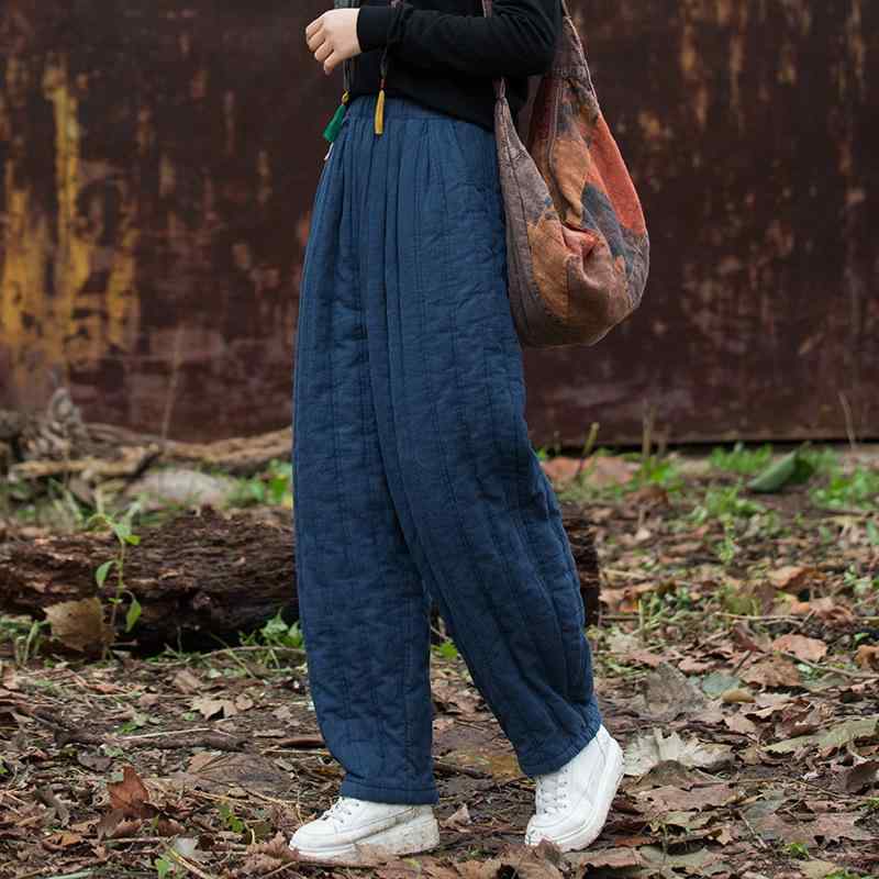 パンツ レディース 苎麻 キルティング あったか 保温 ロングパンツ ゆったり 小柄 細見え 文芸復古 古..