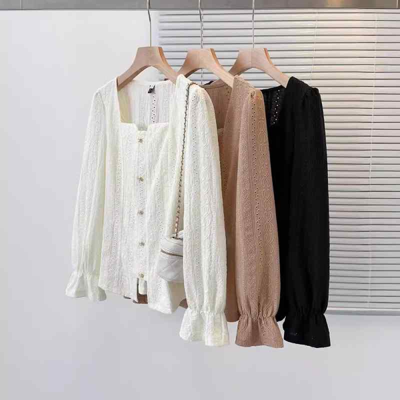 トップス レディース 大きいサイズ 春物 杏色 黒 コーヒー色 ポリエステル繊維 ゆったり スクエアネッ..