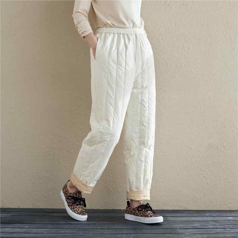 パンツ レディース 高密度コットン 暖パン あったか 中綿 ストレート ズボン 黒 ブラック アイボリー 無地 普段使い 秋冬