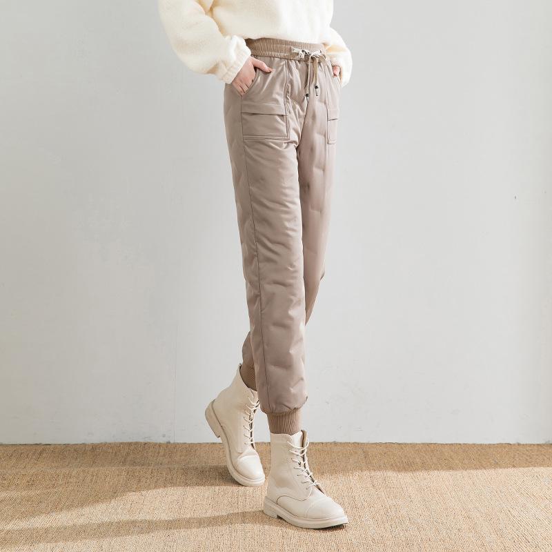 ダウンパンツ レディース 高見え 防寒 あったか ゆったり カーキ ブラック 冬 白ダックダウン ポリエステル 高腰 ズボン