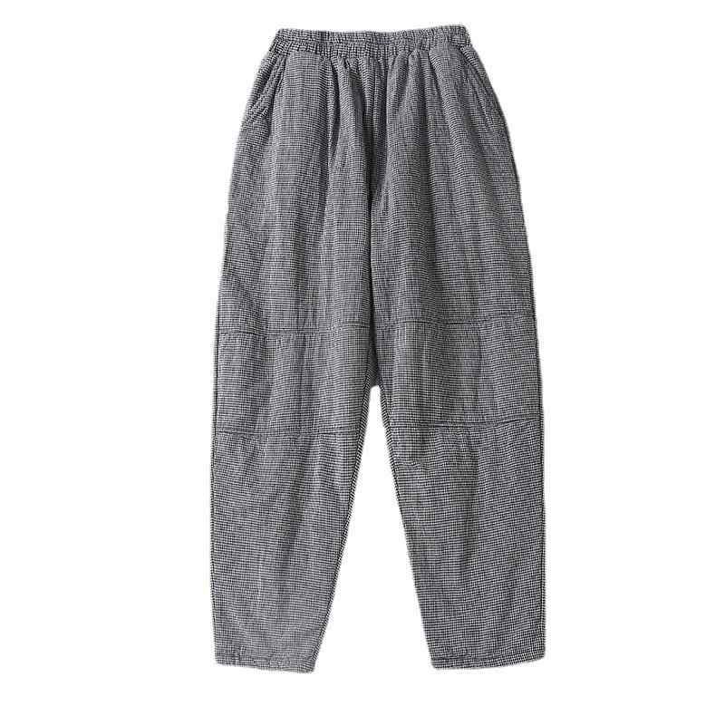 パンツ レディース コットンリネン チェック柄 キルティング 薄手 あったか イージーパンツ リラックス..