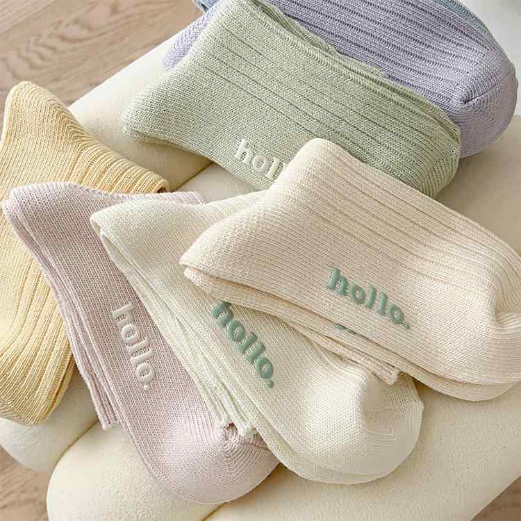 靴下 レディース 春秋 パステルカラー 吸汗性 運動 スポーツ ソックス ロゴ ミドル丈 カジュアル ポリ..