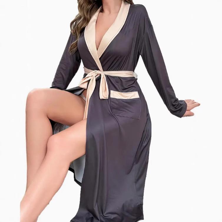 パジャマ レディース 大きいサイズ Vネック ローブ ガウン 部屋着 ルームウェア ポリエステル 無地 春..